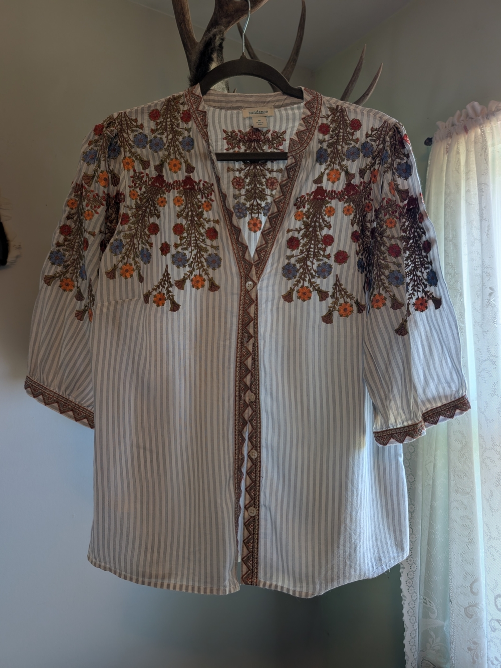 Sundance Embroidered Button Down Blouse
